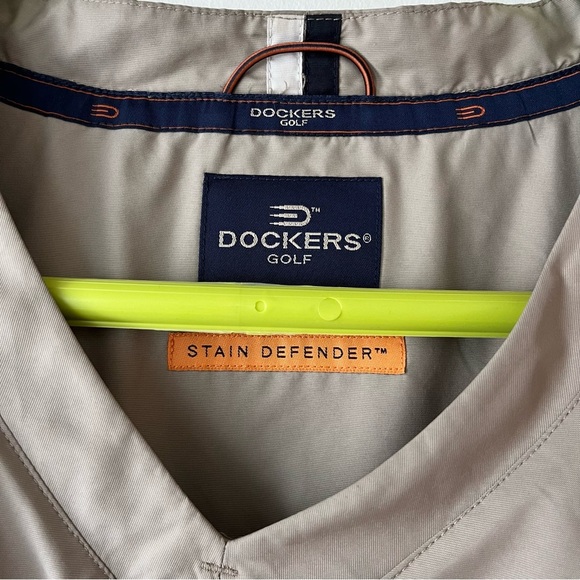 Dockers Golf Windbreaker Pullover Jacket Tan Fleece-Lined Stain Defender Size L - Picture 3 of 10
